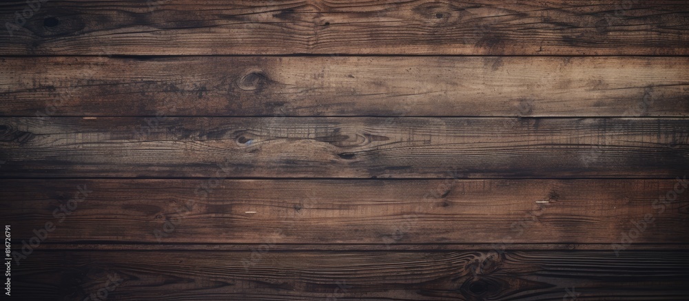 Aufkleber Vintage photo filter applied to an empty dark wooden backdrop with vertical boards The backdrop has a textured wood surface with visible scratches and scrapes on the old paint Ample copy space is ava