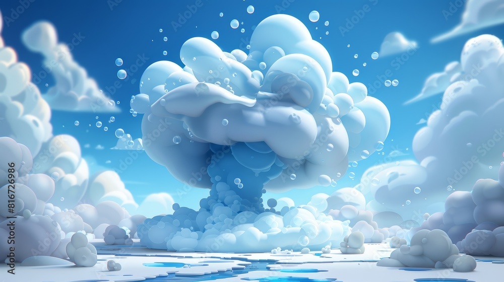 Poster flowing tornado with bubbles, cleanliness effect. detergent thunderstorm swirling with soap. isolate