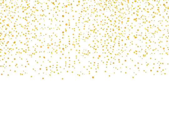 Glittering vector dots dust particles confetti on a transparent background. Golden falling sparkling luxury confetti. Magic particles effect. Shine particle. Festive party design elements. PNG image
