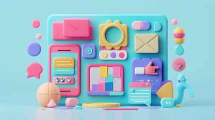 Content curation strategy flat design, front view, content theme, 3D render, Analogous Color Scheme