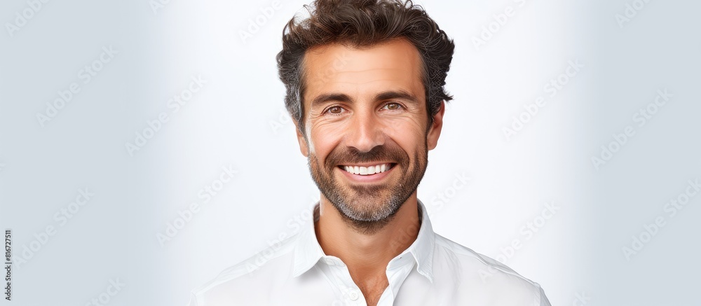 Aufkleber A smiling handsome man in a portrait isolated on a white background with ample space for additional content