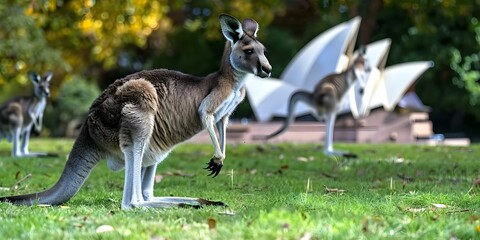 Kangaroos spotted hopping near Sydney Opera House in Australia. Concept Australia, Kangaroos,...
