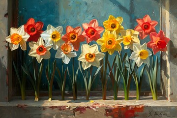 Seven-color daffodils on the In the courtyard