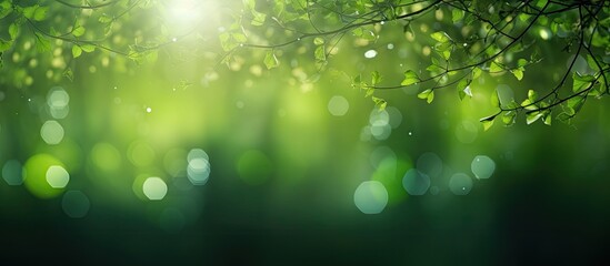 A vibrant green bokeh background with beautiful lighting effects. with copy space image. Place for adding text or design