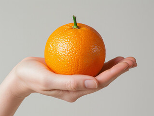 Hand Holding a Bright Orange Isolated on White