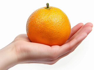 Orange Cradled in a Palm on a White Background