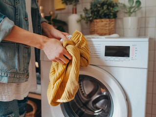 Loading Laundry into Washing Machine