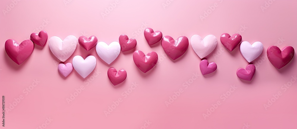 Fototapete A vibrant assortment of Valentine s Day hearts arranged on a captivating pink backdrop with an area specifically left blank for adding an image. with copy space image. Place for adding text or design