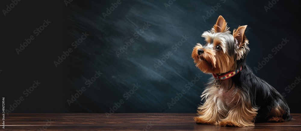Aufkleber a yorkshire terrier sitting and gazing towards the right in a copy space image