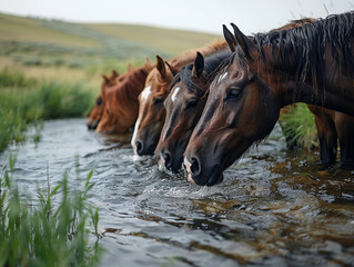 Horses Refreshing in the River