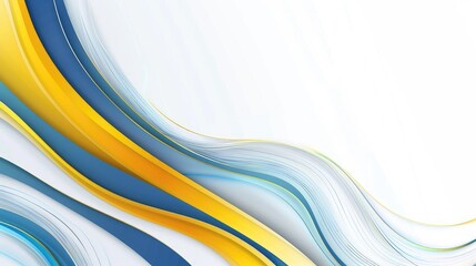 Abstract background with colorful ribbons and waves on a white, blue and yellow color scheme