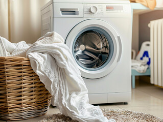 Laundry Room with Basket and Washing Machine