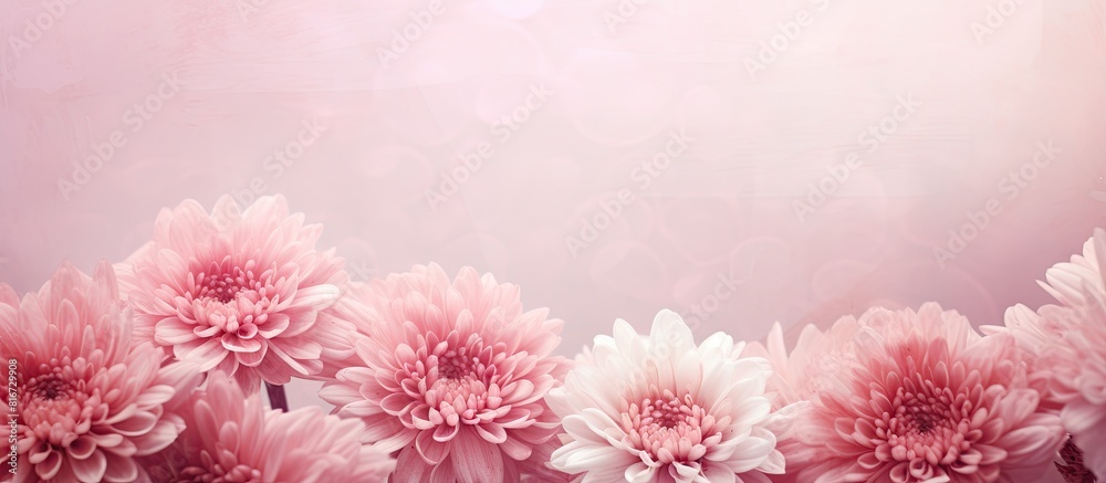 Aufkleber Soft and blurred chrysanthemum flowers in sweet pink with a mulberry paper texture The right side offers a copy space image for text creating a perfect background