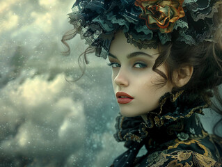 Mystical Victorian Lady in Clouds