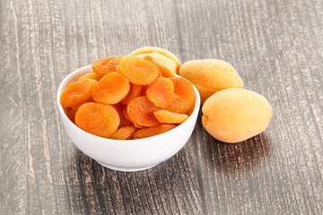 Dried apricot heap in the bowl