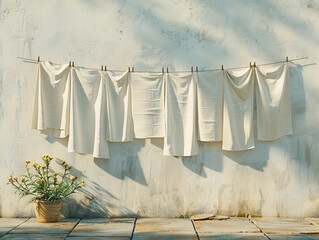 Sunlit Laundry Hanging on a Line