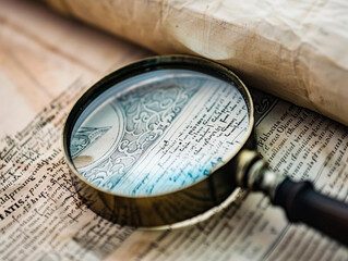 Vintage Magnifying Glass on Ancient Text