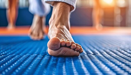 Naklejka premium Precision and coordination judoka s feet balancing weight, summer olympic games sport concept