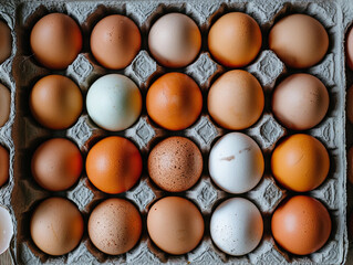 Colorful Chicken Eggs in Tray