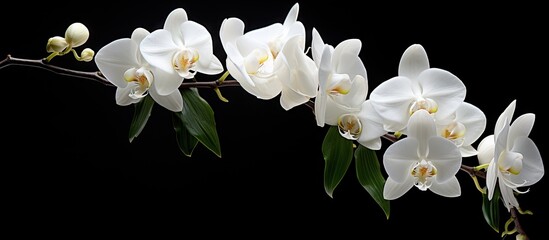 Copy space image of a white Orchid set against a dark backdrop