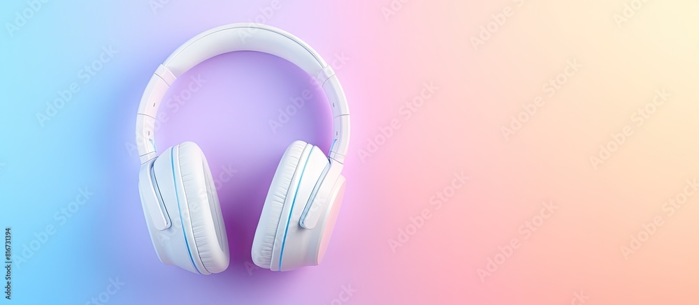 Poster a white headphone placed on a sweet pastel background creating a delightful copy space image
