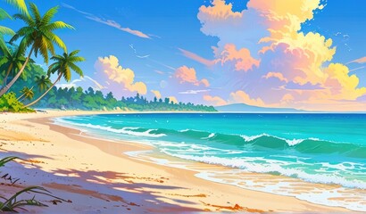 Obraz premium Idyllic Beach Moment Captured at Sundown
