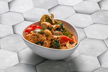 Thai red spicy curry with chicken