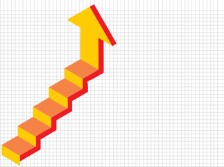 Doodle Graph going Up. Growth diagram with 3d arrow going up. High quality image on graph paper background. Analysis and Success in business symbol. Copy space, blank to add text poster or banner.