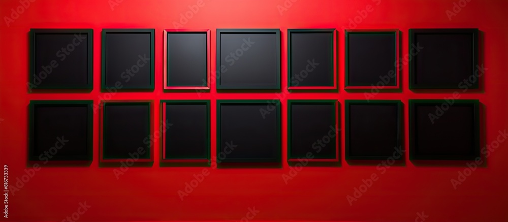 Aufkleber Red background with empty picture frames ready for use as a copy space image