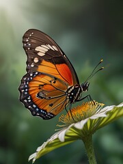 Fototapeta premium Watercolor butterfly with soft washes of color flutters on a clean white background