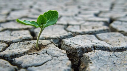 Life Emerges: Seedling Breaks Through Cracked Earth (Hope in Desertification)