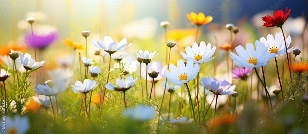 Poster the image of wild flowers serves as a natural backdrop with ample copy space for text or lettering