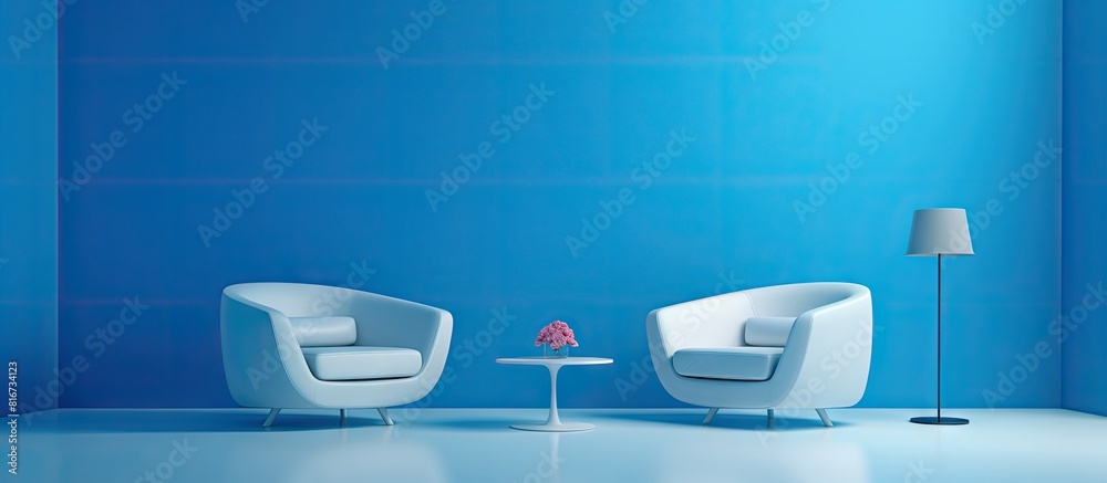Aufkleber In a spacious blue room contemporary blue and white chairs stand elegantly creating a perfect setting for an image with copy space