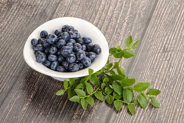 Ripe sweet blueberry in the bowl