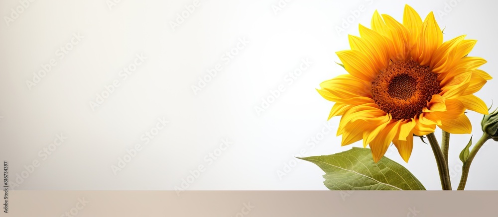 Poster A sunflower stands on a white background with a blurred image surrounding it. with copy space image. Place for adding text or design