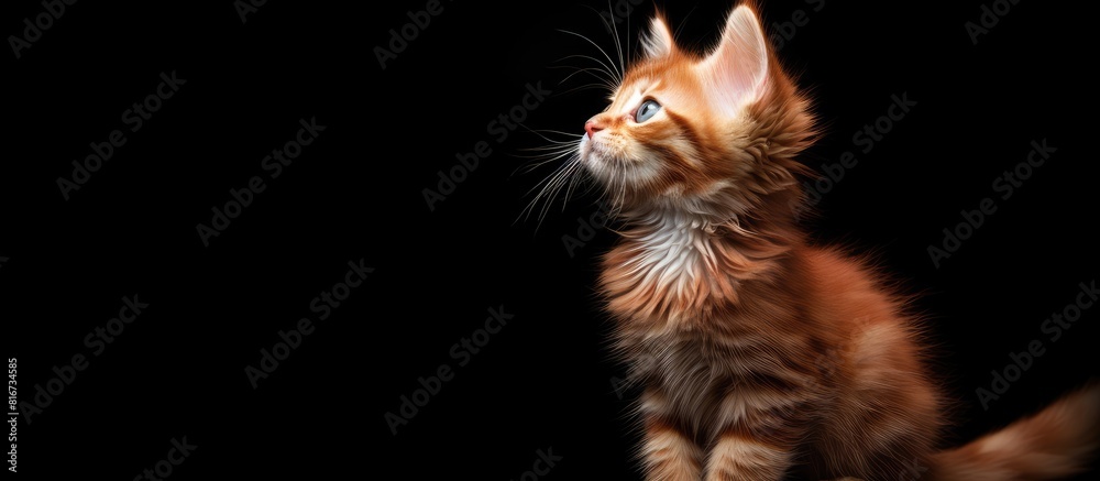 Poster A stunning red Maine Coon kitten set against a black backdrop with room for text or a copy space image