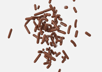 Chocolate Sprinkles For Cakes And Bakery Items Falling From Top On White Background 3D Illustration