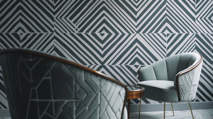 Linear Geometric Wallpaper A wallpaper featuring linear geometric patterns with parallel lines and geometric shapes in harmonious repetition adding a sense of order and symmetry to interior walls.