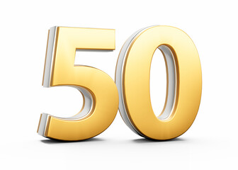 3D Golden Shiny Number 50 Fifty With Silver Outline On White Background 3D Illustration