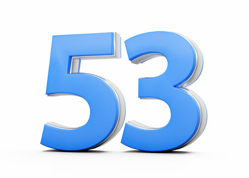 3D Number 53 Fifty Three Made Of Blue Body With Silver Outline On White Background 3D Illustration