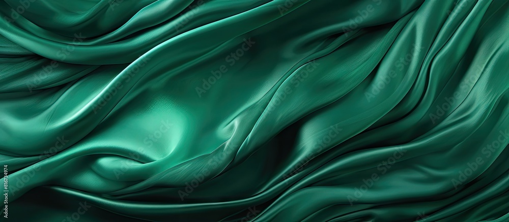Aufkleber The silk fabric with a green marble pattern creates a captivating backdrop Its wavy spiral and creased swirls form a cloth background with ample copy space for text