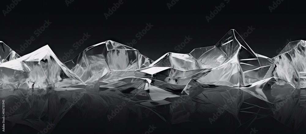 Poster Winter nature theme depicting abstract geometry of broken ice pieces layered in a lake creating a high contrast between dark and white ice Perfect for a copy space image