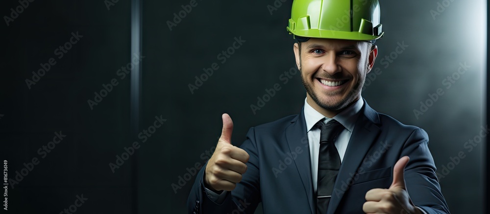 Poster Professional engineer wearing a safety helmet and smiling showing a thumbs up gesture This copy space image conveys a message of excellent service