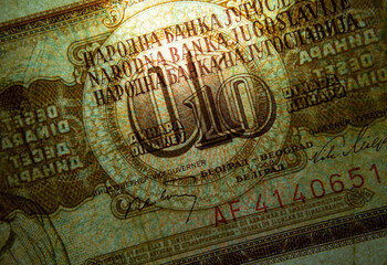 Closeup of a Yugoslavian dinar banknote