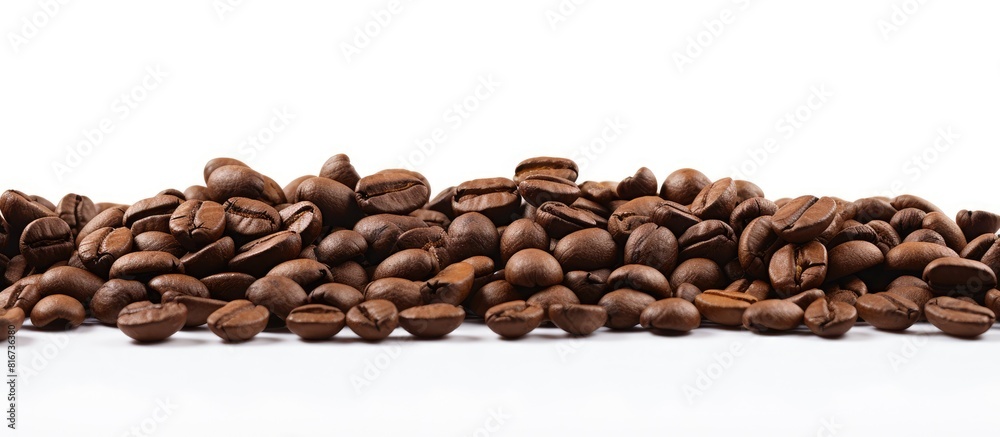 Poster a white background provides ample copy space for an image of isolated coffee beans