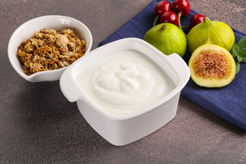Traditional homemade Greek yoghurt with granola