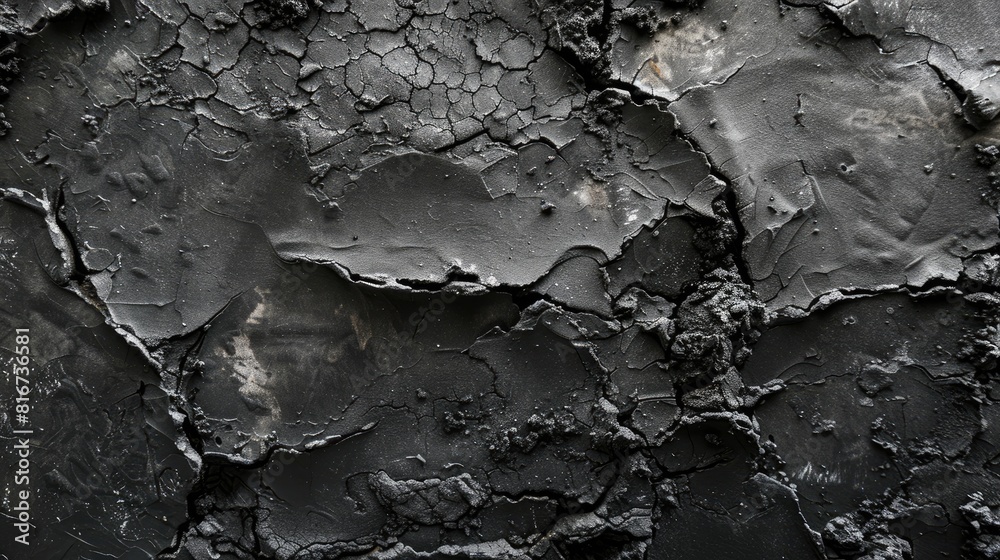 Sticker Background of a contemporary distressed black stucco wall Rough stone wall made of cement A black grunge background with an old texture Concrete wall textures showing stains