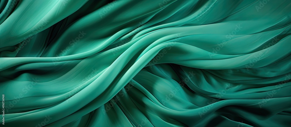 Aufkleber The silk fabric with a green marble pattern creates a captivating backdrop Its wavy spiral and creased swirls form a cloth background with ample copy space for text