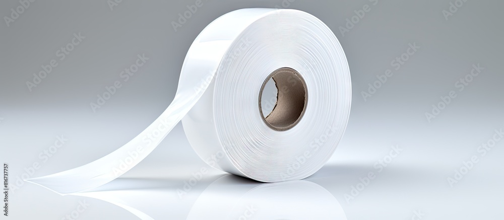 Poster A roll of adhesive tape placed on a blank white surface ready for labeling or writing. with copy space image. Place for adding text or design