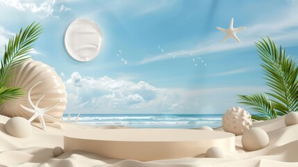 Obraz premium Palm Trees and Shells on a Beach